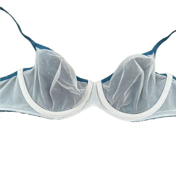 Victoria Secret Blue Lace Sexy Unlined Demi Lingerie Bra - Picture 3 of 6